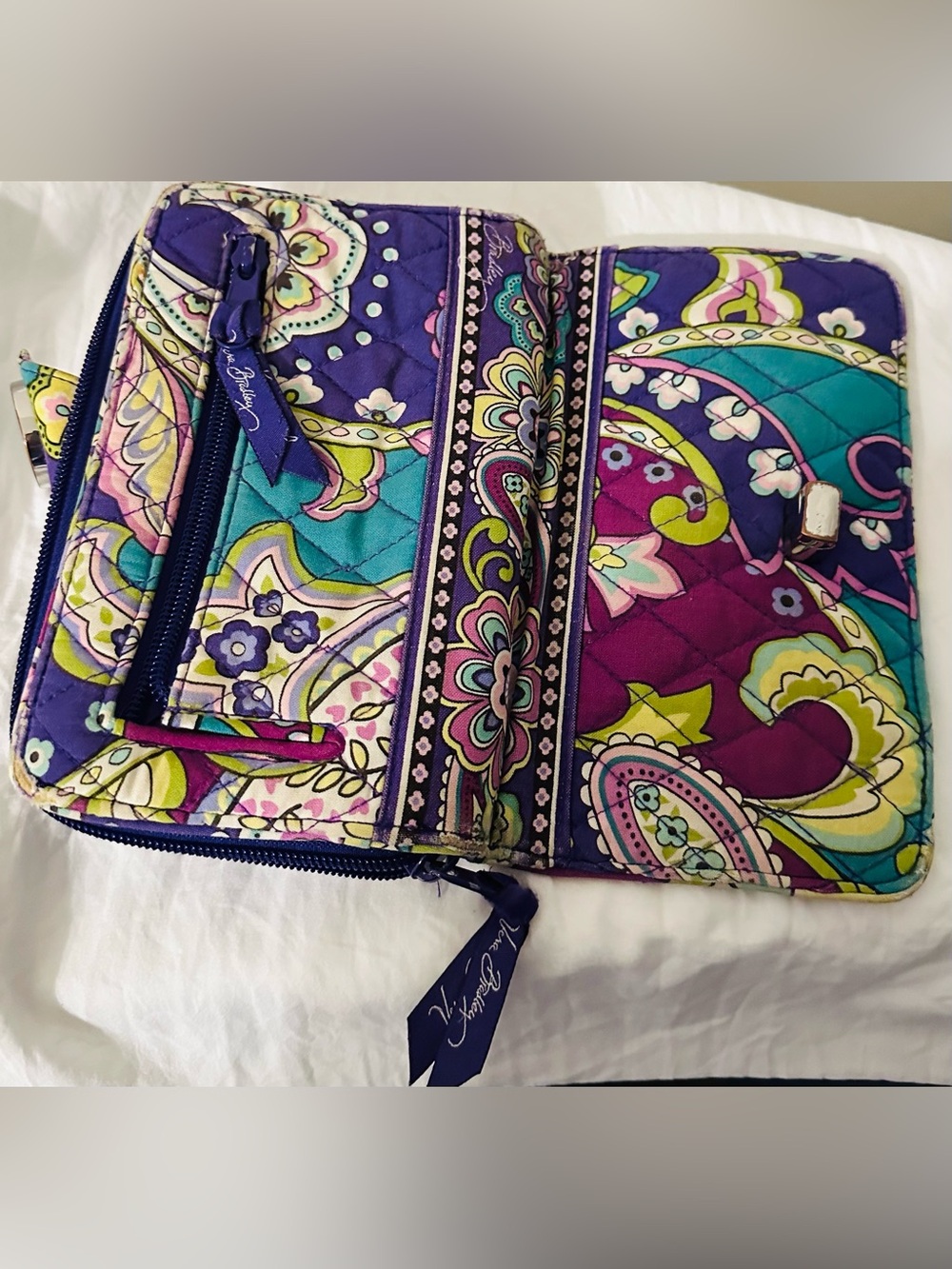Vera Bradley Quilted Zip Around Wallet in Purple Teal Paisley